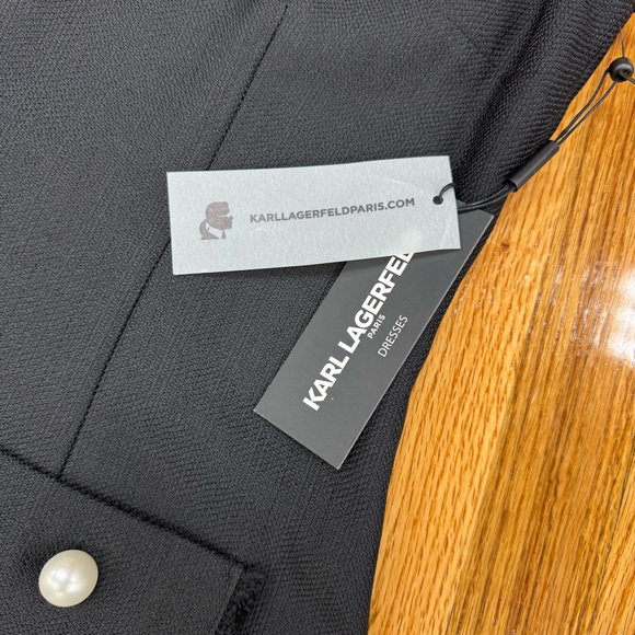 NWT Karl Lagerfeld Black Tweed Sheath Dress with Fringe Detail - Picture 8 of 12